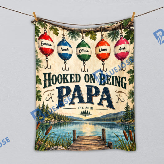 BlueJose Hooked on Being – Personalized Fishing Blanket with Kids’ Names