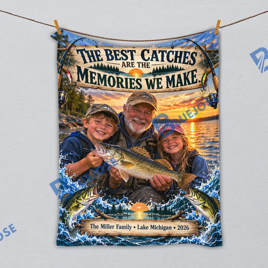 BlueJose Fishing Memories – Personalized Photo Blanket for Family