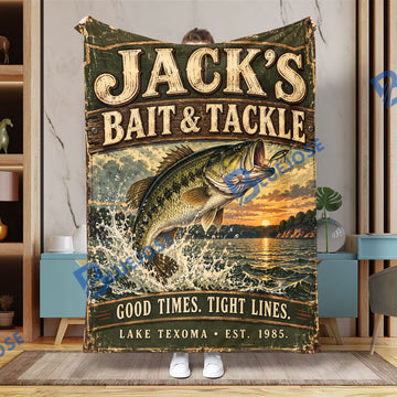 BlueJose Personalized Bait & Tackle Fishing Blanket – Custom Name and Lake