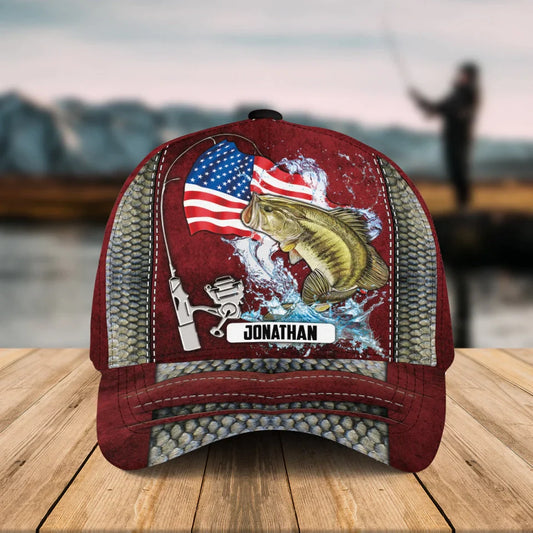 BlueJose Personalized Red Bass Fishing Cap