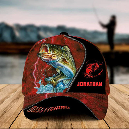 BlueJose  Personalized Bass Fishing Red Cap