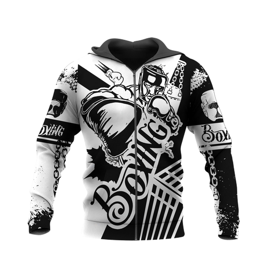 BlueJose Boxing Black & White 3D Hoodie