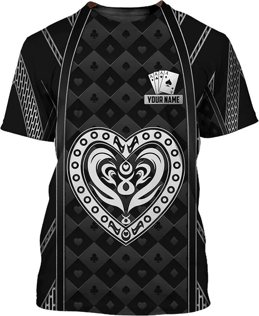 BlueJose Casino Poker Hearts Card Personalized Name 3D T-Shirt