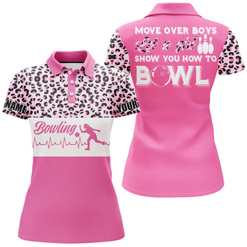 BlueJose Bowling Funny Pink Leopard Pattern Premium Customized Name 3D Shirt For Women