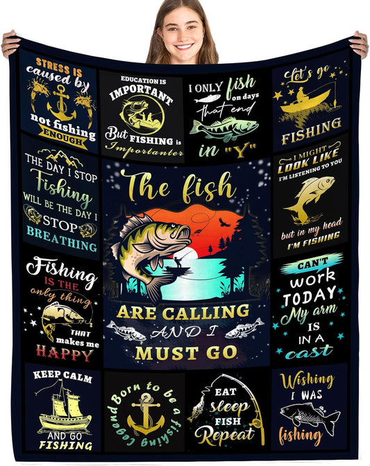 BlueJose The Fish Are Calling And I Must Go Fishing Blanket