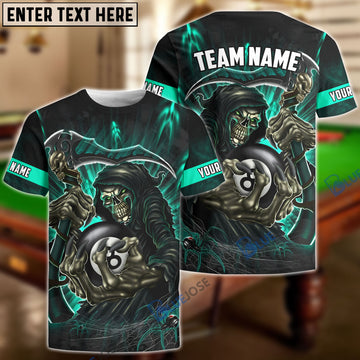 BlueJose Billiards Green Reaper 8 Ball Personalized Name, Team Name Unisex Shirt