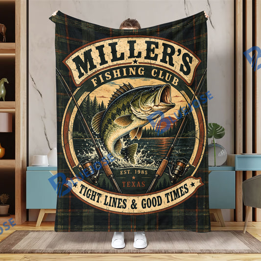 BlueJose Personalized Fishing Club Blanket – Custom Name, Year and Location
