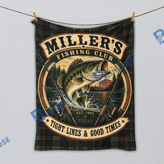 BlueJose Personalized Fishing Club Blanket – Custom Name, Year and Location