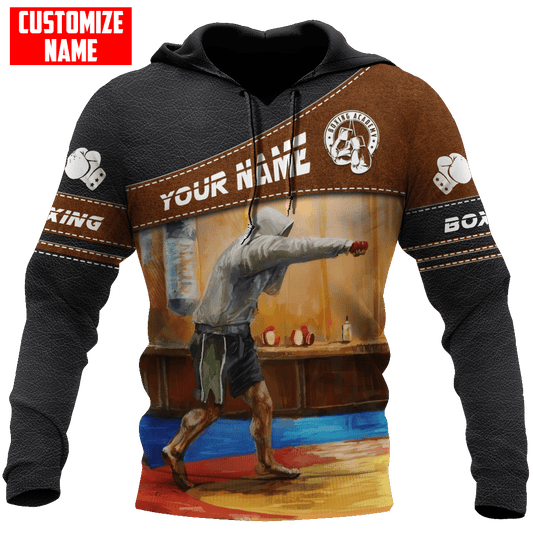 BlueJose Custom Name Boxing Leather Pattern 3D Hoodie