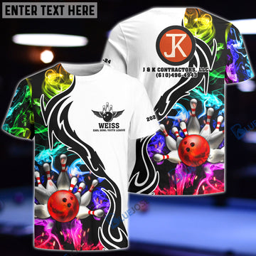 BlueJoses Bowling And Pins Multicolor Smoke Pattern Customized Name 3D Shirt Team 1 for Andrew