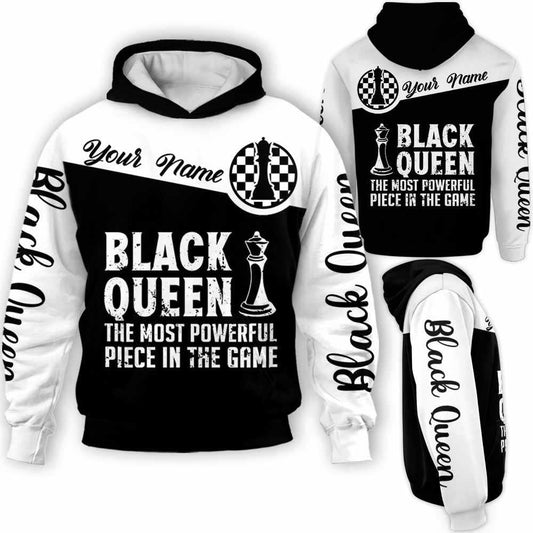 BlueJose Chess Black Queen Powerful Custom Name 3D Hoodie