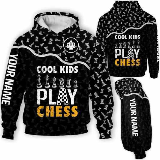 BlueJose Chess Cool Kids Pattern Custom Name 3D Hoodie