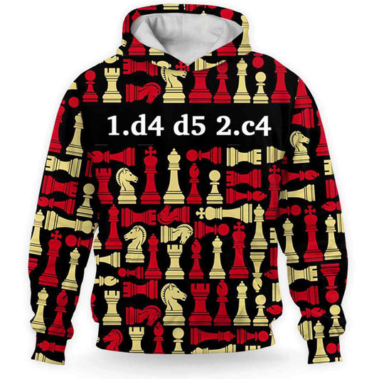 BlueJose Chess Queens Gambit Red Yellow King Opening 3D Hoodie