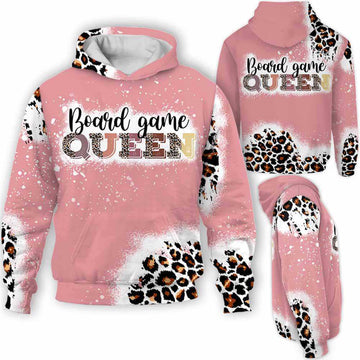 BlueJose Chess Pink Leopard Board Game Queen 3D Hoodie