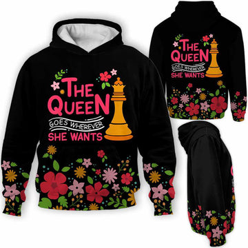 BlueJose Chess Flower Queen Goes Wherever She Wants 3D Hoodie