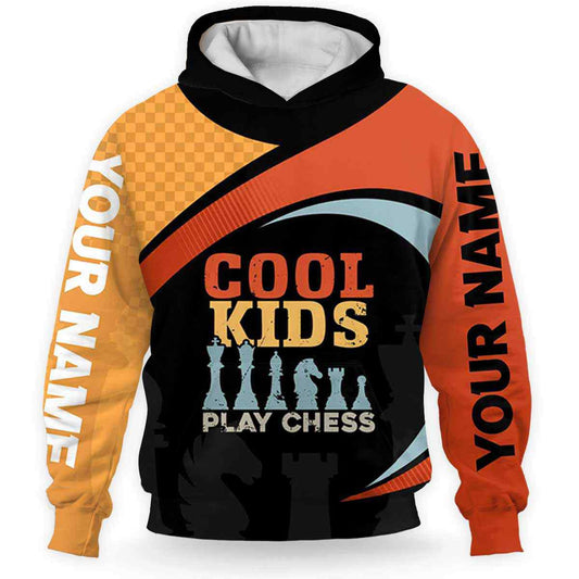 BlueJose Chess Retro Cool Kids Custom Name 3D Hoodie