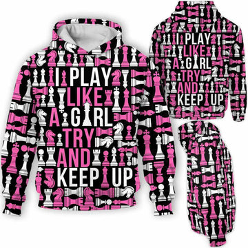 BlueJose Chess Pink Play Like A Girl 3D Hoodie