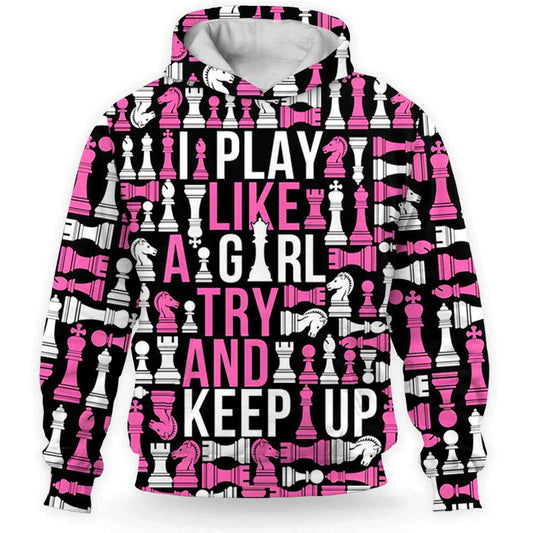 BlueJose Chess Pink Play Like A Girl 3D Hoodie