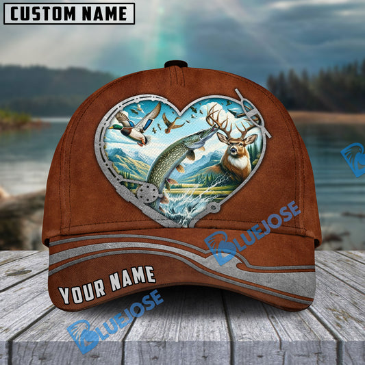 BlueJose Pike Fishing Heart Personalized Name Cap