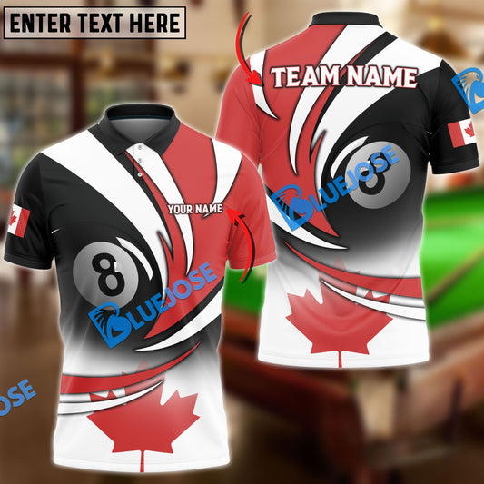 BlueJose Billiards Canada Flag Personalized Name, Team Name Unisex Shirt ( 3 Colors )