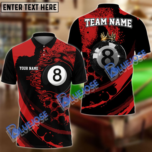 BlueJose Billiards Ball 8 Black Flames King Of Hell Personalized Name, Team Name Unisex Shirt ( 4 Colors )