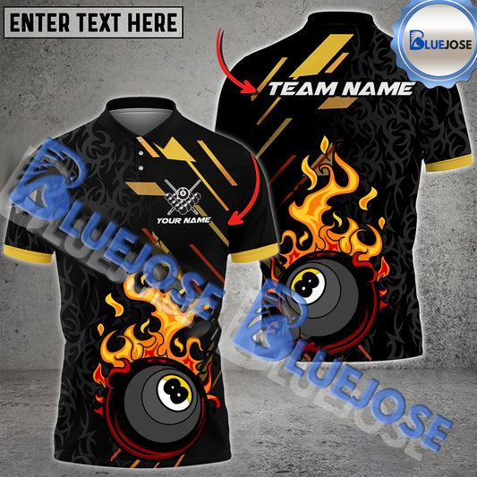 BlueJose Billiards 8 Ball Flame Jersey Personalized Name, Team Name Unisex Shirt ( 4 Colors )