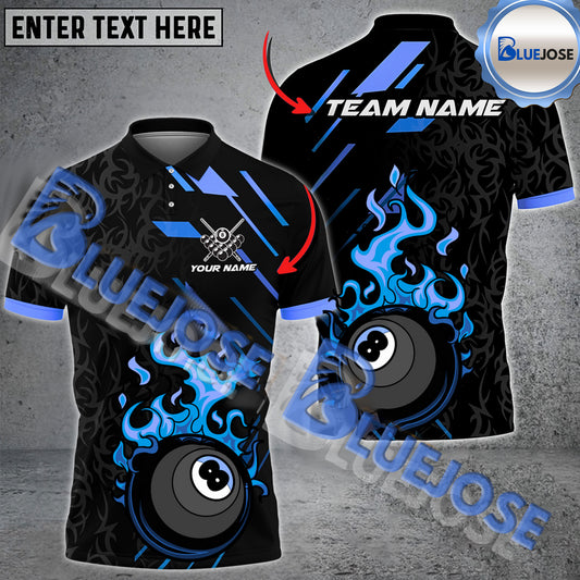 BlueJose Billiards 8 Ball Flame Jersey Personalized Name, Team Name Unisex Shirt ( 4 Colors )