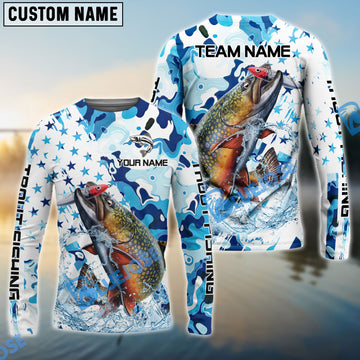 Bluejose Trout Fishing Blue White American Flag Custom Name & Team Name 3D Shirts