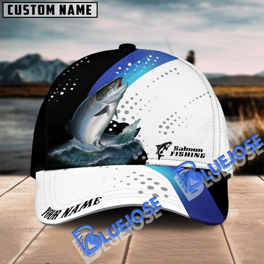 BlueJose Salmon Fishing Blue Camo Pattern Personalized Cap