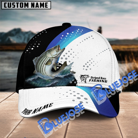 BlueJose Striped Bass Fishing Blue Camo Pattern Personalized Cap