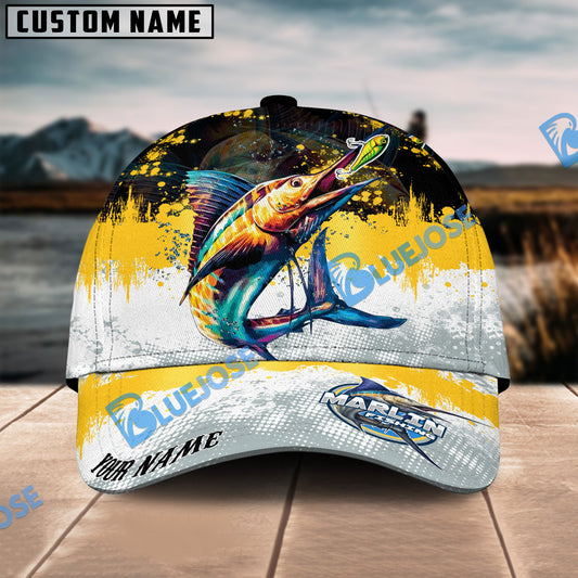 BlueJose Marlin Fishing Yellow White Sport Pattern Personalized Cap