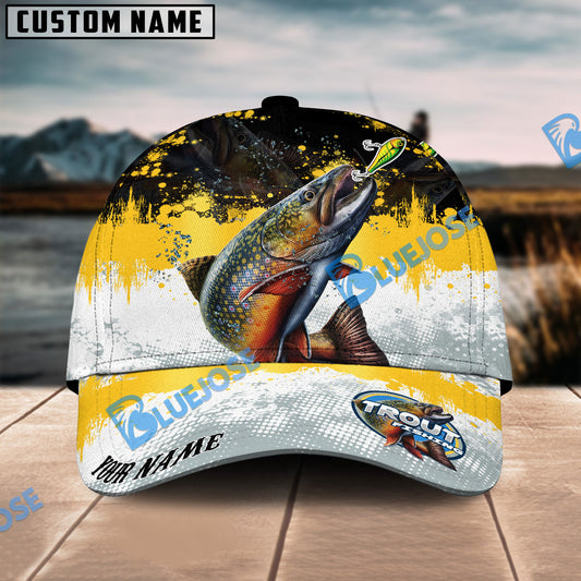 BlueJose Trout Fishing Yellow White Sport Pattern Personalized Cap