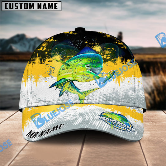 BlueJose Mahimahi Fishing Yellow White Sport Pattern Personalized Cap