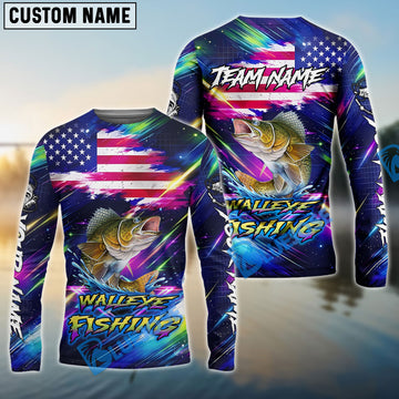 Bluejose Walleye Fishing Bait Neon Strike American Flag Custom Name & Team Name 3D Shirts