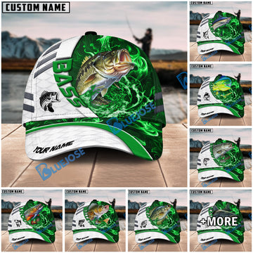 BlueJose Fishing White Green Lava Sport Personalized Name Classic 3D Cap Personalized Cap (13 Breeds)