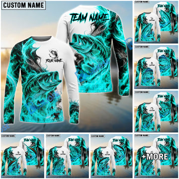 Bluejose Fishing Cyan Fire Flame Smoke Design Custom Name & Team Name 3D Shirts (12 Breeds)