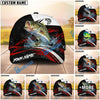 BlueJose Fishing Black Red Abstract Stripe Personalized Name Classic 3D Cap (13 Breeds)