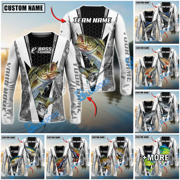 Bluejose Fishing Black White Hexagon Custom Name & Team Name 3D Shirts (12 Breeds)