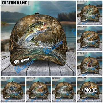 BlueJose Fishing Camo Splash Lure Personalized Name Classic 3D Cap (13 Breeds)