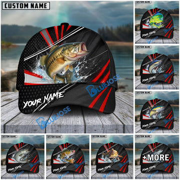BlueJose Fishing Red White Tornado Graphic Personalized Name Classic 3D Cap (13 Breeds)