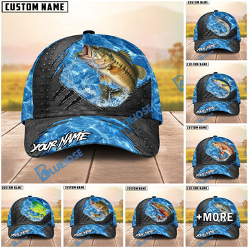 BlueJose Fishing Metal Rip Sea Personalized Name Classic 3D Cap (13 Breeds)