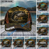 BlueJose Fishing Forest Camo Orange Trim Personalized Cap (13 Breeds)