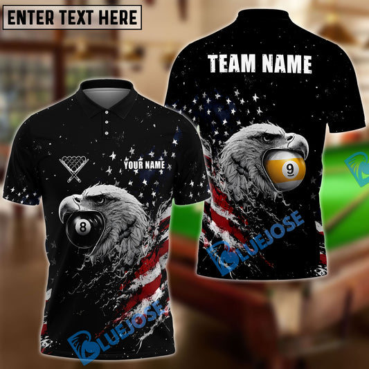 BlueJoses Billiards 8 Ball & 9 Ball American Flag Gray Eagle  Customized Name, Team Name 3D Shirt