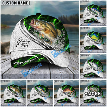 BlueJose Fishing Green Lightning White Scale Water Splash Personalized Cap (13 Breeds)