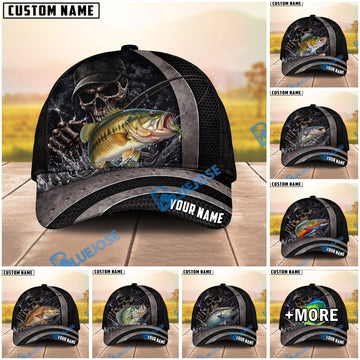 BlueJose Fishing Dark Skull Angler with Dramatic Fishing Rod and Mysterious Scene Personalized Cap (13 Breeds)