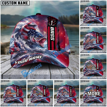 BlueJose Fishing Patriotic American Flag Stars Stripes With Dynamic Splash Personalized Cap (13 Breeds)