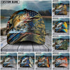 BlueJose Fishing American Flag Lake Scene Fish Scale Personalized Cap (13 Breeds)