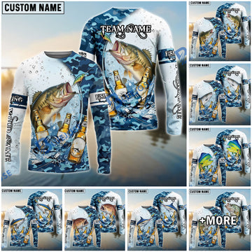 BlueJose Fishing Blue Camo Beer Angler Brew Bubble Design Custom Name & Team Name 3D Shirts (12 Breeds)