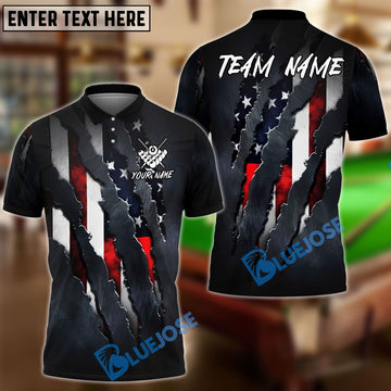 BlueJose Billiards Ball 8 American Flag Claw Ripped Patriotic Style Customized Name, Team Name 3D Shirt