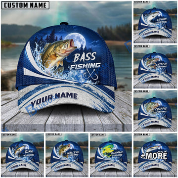 BlueJose Fishing Full Moon Forest Night Water Splash Fish Hooks Personalized Cap (13 Breeds)